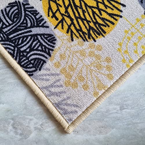 Image of Matz&More Floral Circle Tree Rug | 100x150 CM | Beige Yellow | Soft Nylon Loop Pile with Anti-Slip Gel Backing | Living Room, Bedroom & Office Floor Carpet