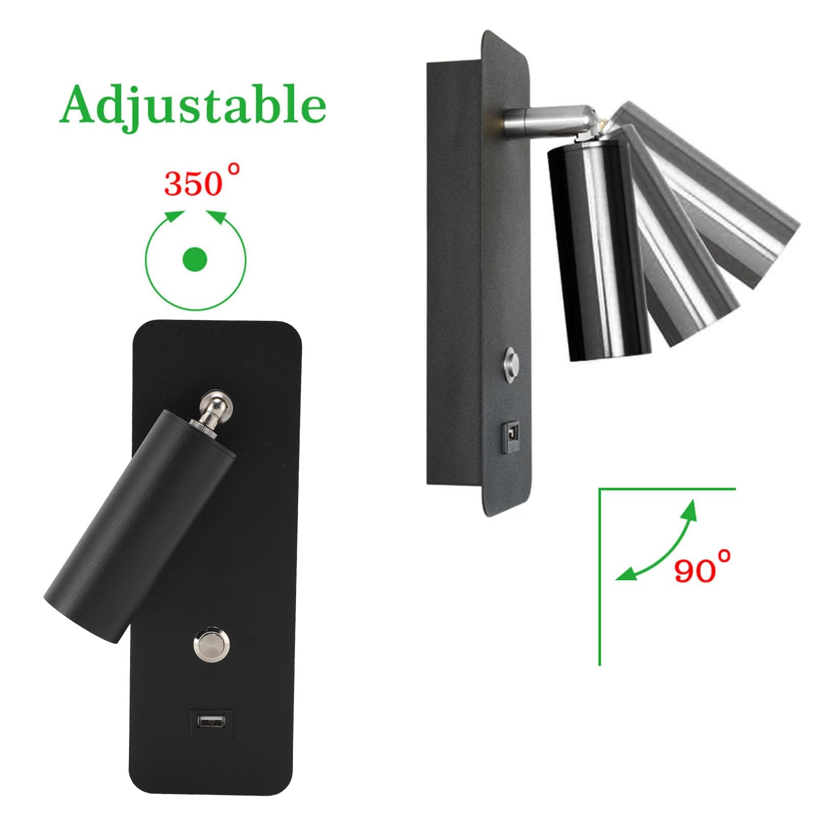 Greensen LED Wandlampe Wandmontierte Leselampe mit Steckdose, Schwenkarm, 4000K, Wandleuchte für Schlafzimmer Wohnzimmer Lesen