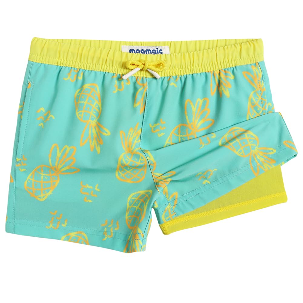 MaaMgic Boys Swim Trunks with Compression Liner Toddler Stretch Quick Dry Swim Shorts Quick Dry 2 in 1 Beach Shorts — view 8