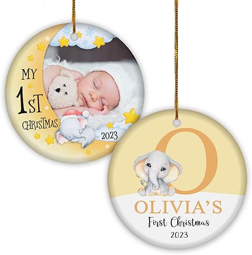 Vista 19 de TM TEEMAN Adorno de Navidad para bebé 2024, adorno personalizado de primera Navidad con foto, recuerdo de la primera Navidad del bebé, adorno Bebé 12