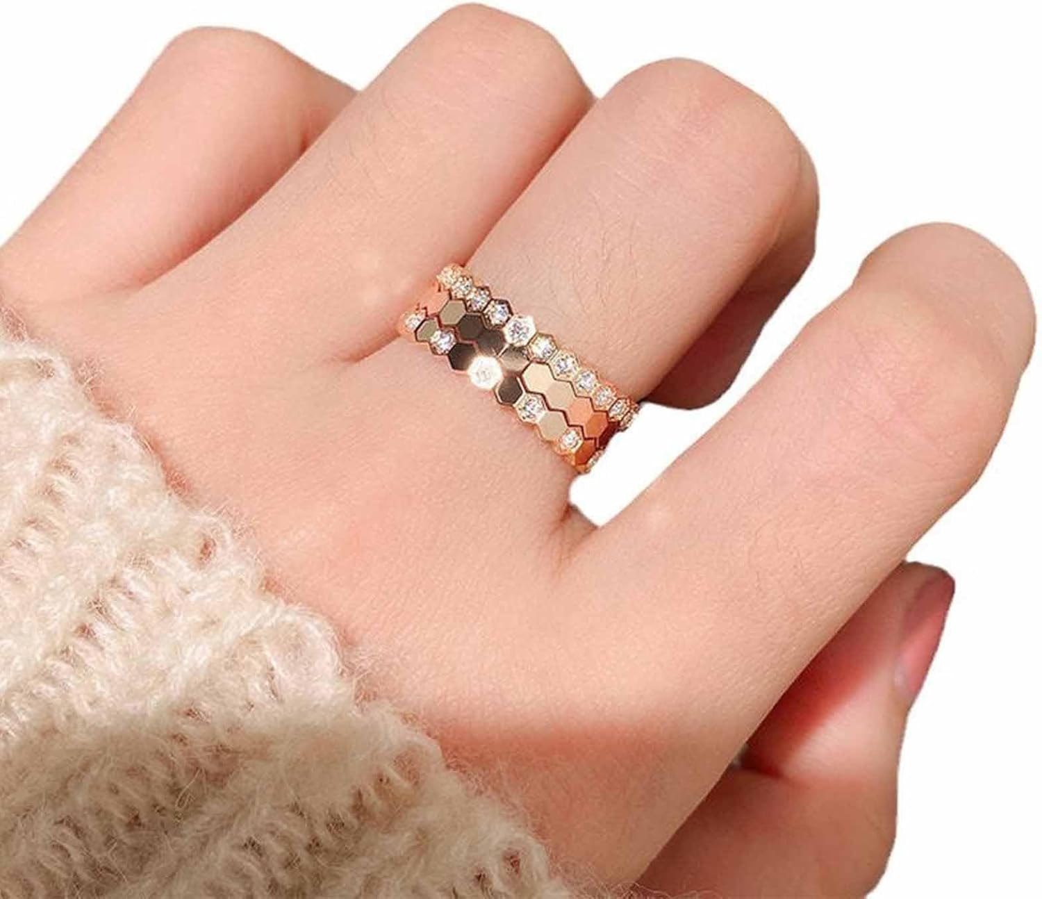 Geometric Faceted Stackable Rings Set for Women, Rose Gold Plated Minimalist Band Rings, Modern Sculpted Design for Daily Wear