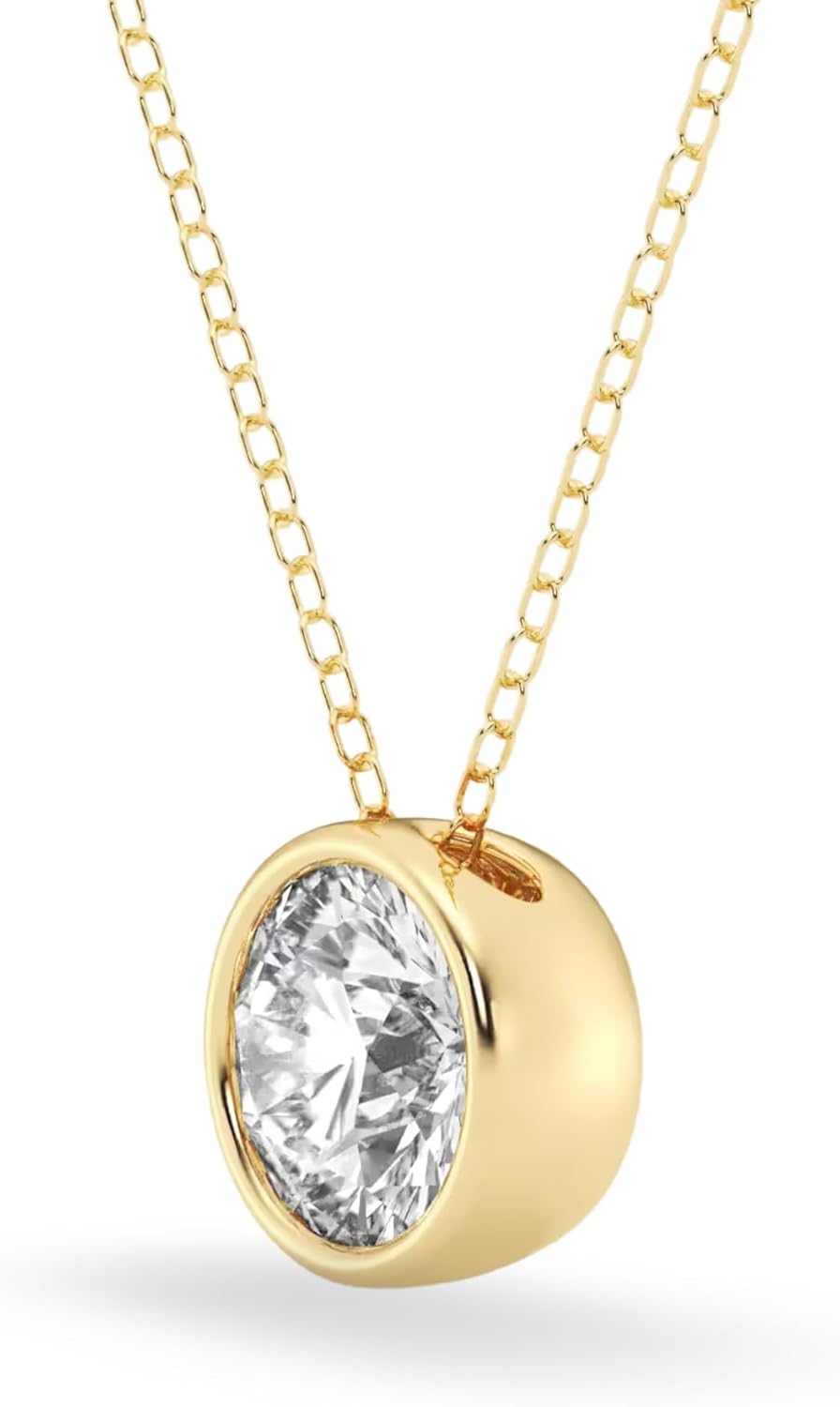 14K Gold Bezel Pendant Necklace for Women | 1/2ct to 1.00ct Lab-Grown Diamond | E-F Color, VS Clarity | Floating Gold Necklace for Women| Certified by IGI | Adjustable 18" Chain