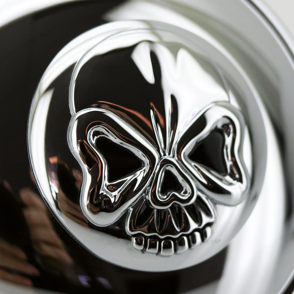 Bouchon de réservoir d'essence chromé pour Harley Davidson SKULL - Compatible avec Forty Eight 48, Iron, Nightster, Fat Boy, XL 883 et 1200, Dyna, Softail, Heritage, Street, Fat Bob, Springer, Road