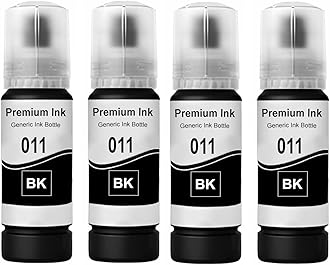 CANOFF 011 & 012 Refill Ink Bottle Compatible with Epson Model L8180 and L8160 Printer (011 Black Ink 4pc.)