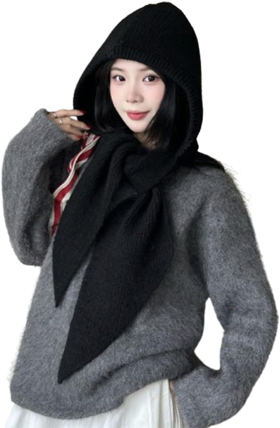 Women's Winter Knitted Hat Beanie Balaclava Hooded Cap Scarf Hat Soft Knit Skull Cap Hood Scarf Neck Warmer Beanies