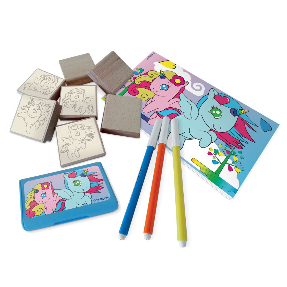 Multiprint Juego De Sellos Y Dibujo – Set Viaje Con Sellos De Madera, Lápices, Tinta Lavable Y Álbum En Maletín Resistente, Hecho En Italia