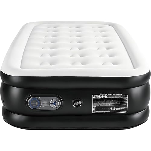 SWEETCRISPY Twin Air Mattress - 16" Inflatable Blow Up Airbed with Built-in High Capacity Pump, Double Height, Non-Slip Bottom Design, Weight Capacity 660 lbs Air Bed for Home or Camping