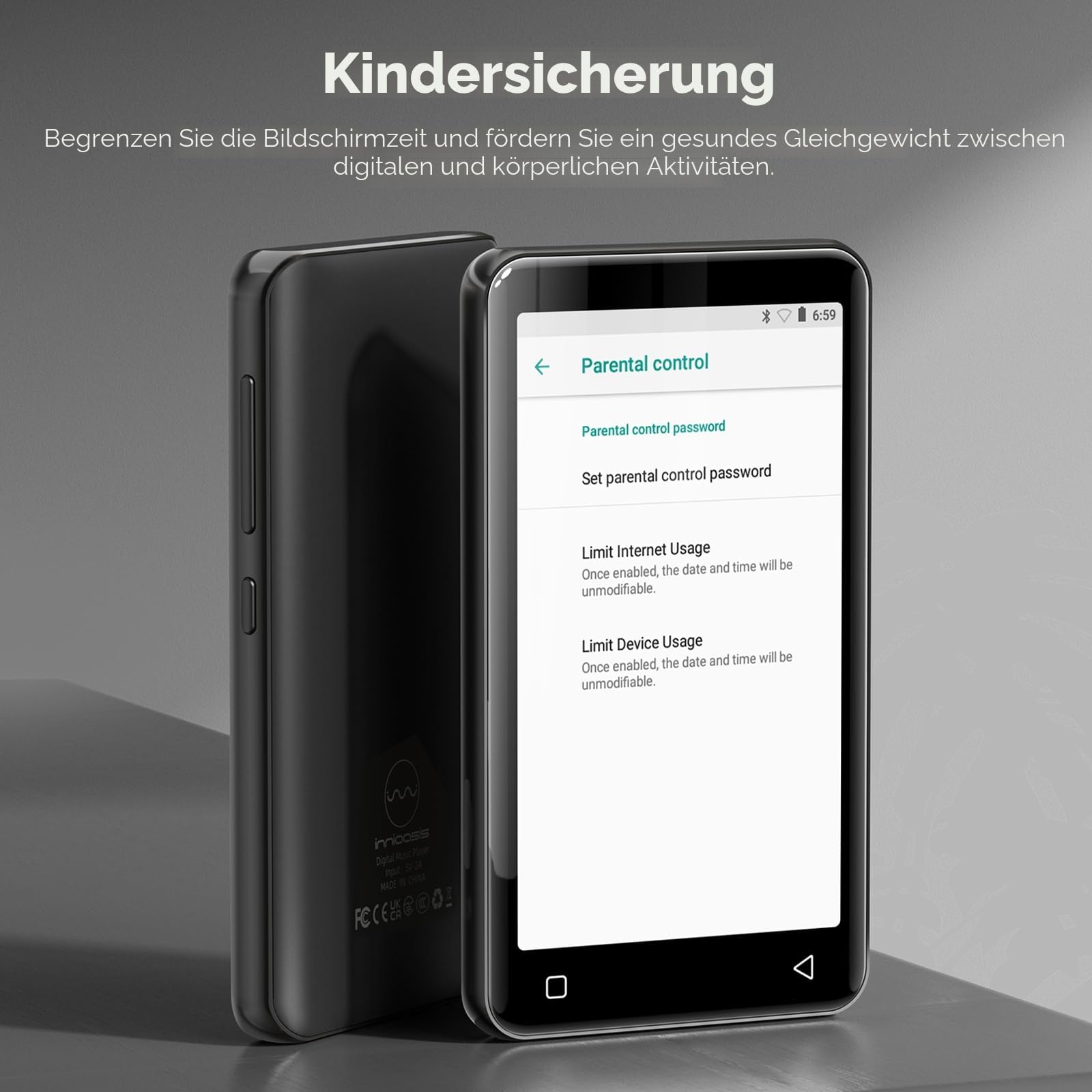 innioasis 80 GB MP3-Player mit Bluetooth und WLAN, MP3-Player, Amazon-Musik, hörbar, Apple Music, 4 Zoll Touchscreen, Android-Streaming, MP3, MP4-Player für Kinder (schwarz)