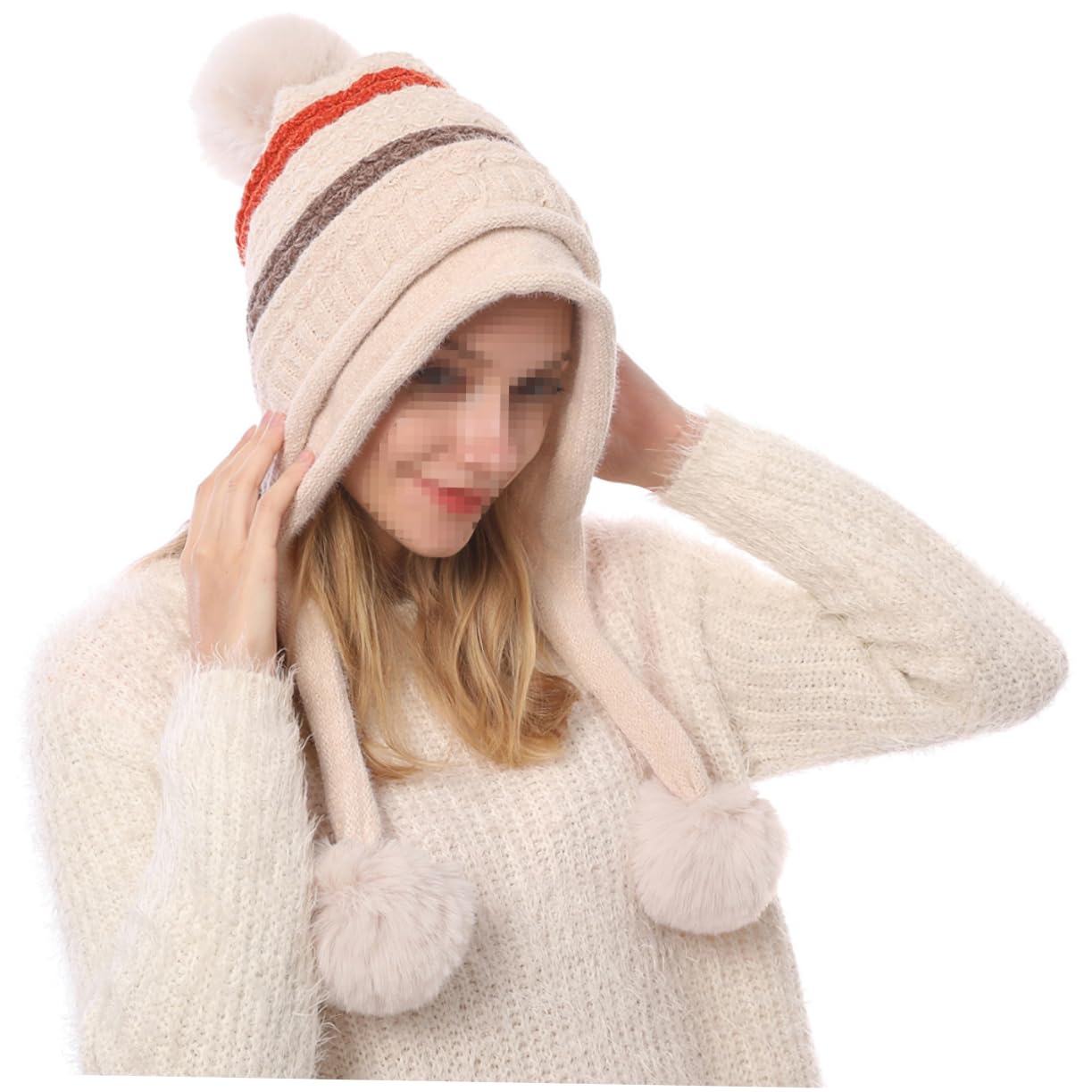 SHERCHPRY 2piezas Gorro De Lana para Mujer Pompones Decorativos Gorro De Esquí Cálido y Cómodo Diseño De Punto Elástico para Actividades Al Aire Invierno Beige