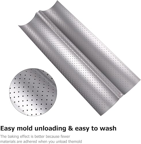 Miniatura 3 de Luxshiny Bandeja de parrilla Bandeja de parrilla antiadherente perforada para pan francés, bandeja para hornear pan francés, sartén para pan, 2
