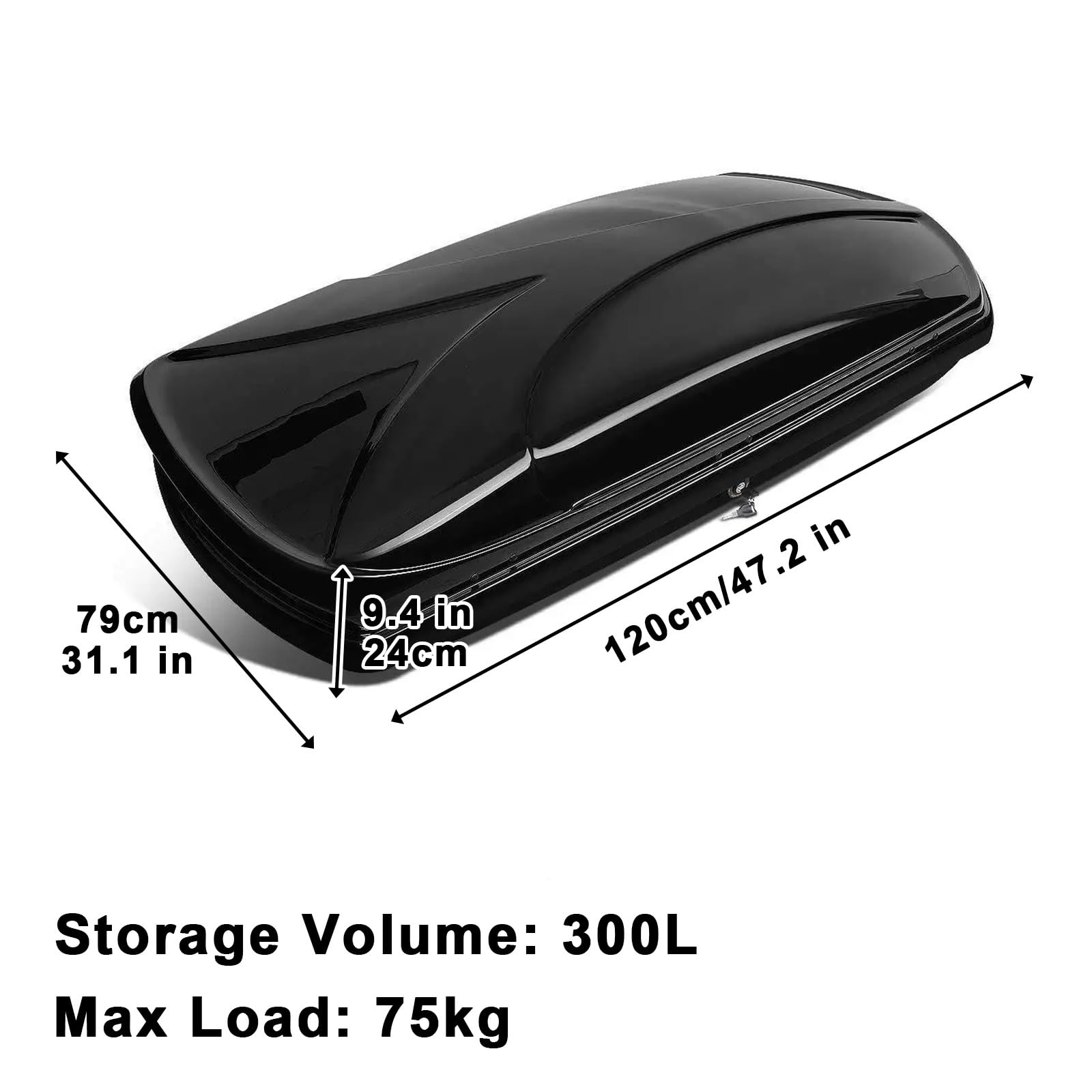 Cofre Techo Coche, Baúl de Techo Rígido de ABS de 300/480/500/550 L con Cerradura de Seguridad y Apertura Lateral, para Coche, Furgoneta y SUV(120x79x24cm)