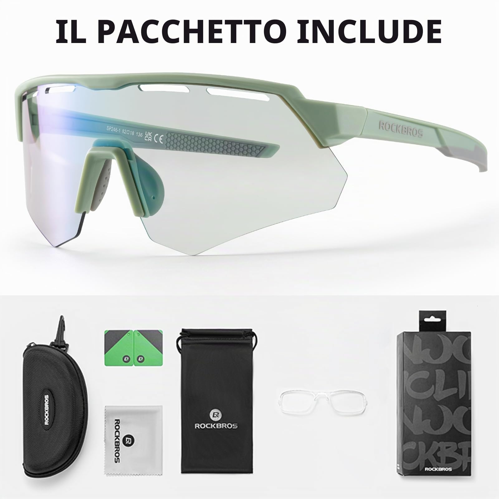 ROCKBROS Occhiali da Sole Ciclismo Polarizzati con Lenti Intercambiabili | Protezione UV400, Occhiali Sportivi per Bici MTB Corsa Pesca Viaggio Guida Uomo Donna