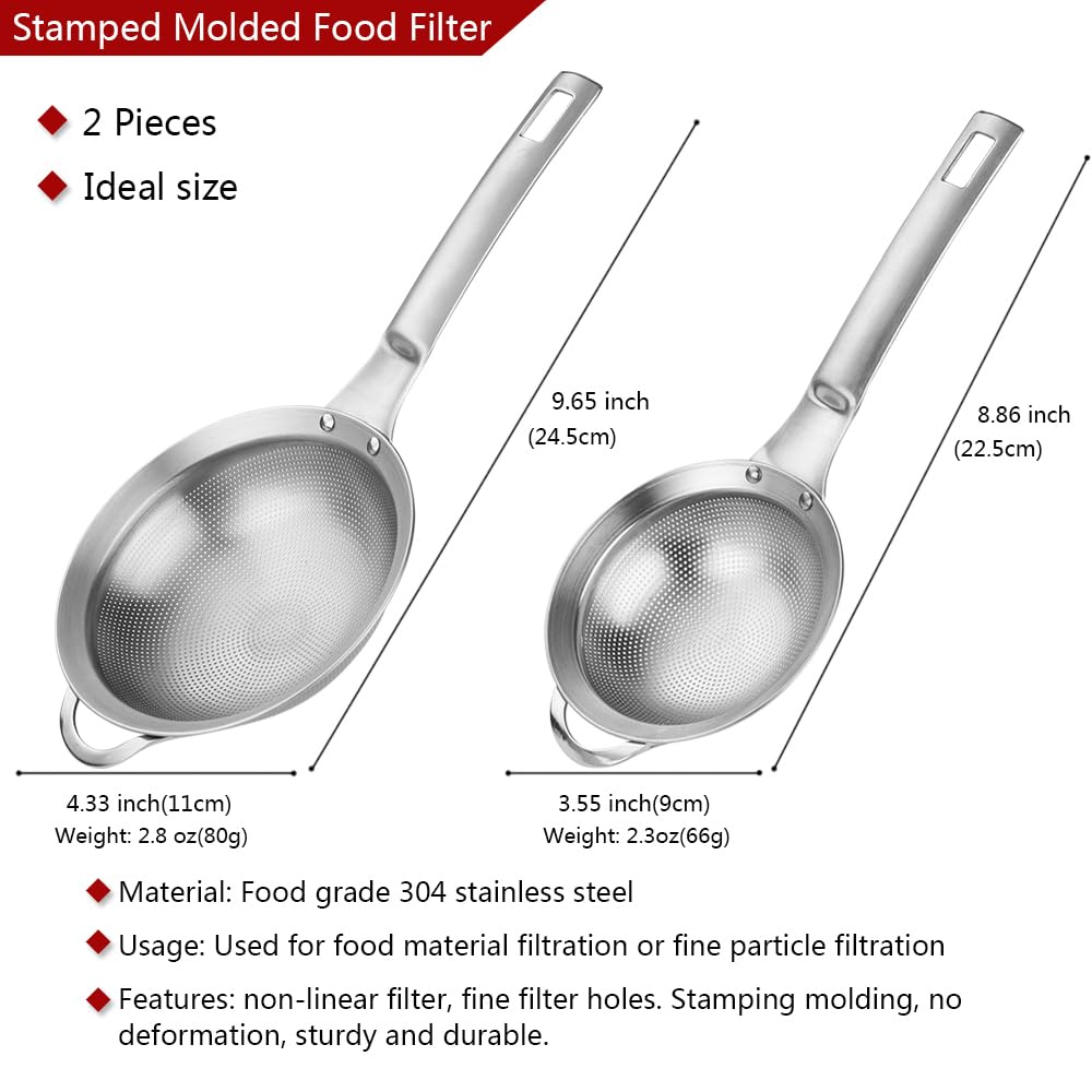 Collfa Punch Hole Sieve Fine Mesh Stainless Steel Small Colander Strainer With Handle Metal Micro Sifter Set of 2 for Kitchen Baking and Food Filter Rice,Tea,Pasta,Flour,Juice,Mini 3.55 and 4.33 Inch - Image 6