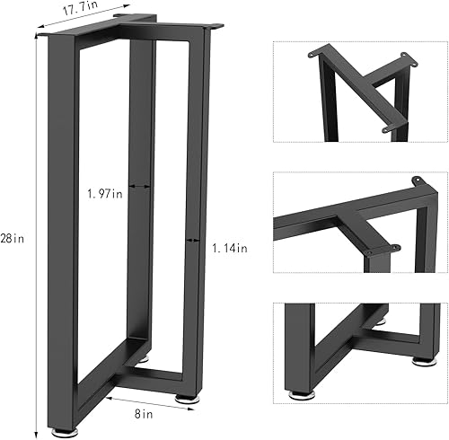 Miniatura 2 de Patas de metal para mesa de 28 pulgadas de alto x 17.7 pulgadas de ancho con patas protectoras ajustables, patas de metal industrial y rústico,