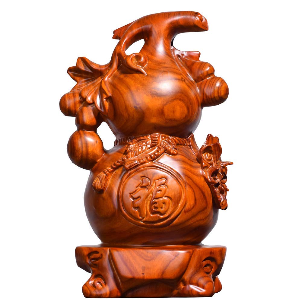 YNIYUJKL Feng Shui Ornaments Statue Wu Lou Gourd, Chinese Good Luck Wu Lou/Hu Lu Gourd/Cucurbit Sculpture For Wealth Peaceful Copper Collectible Figure Charm Amulet,Wood