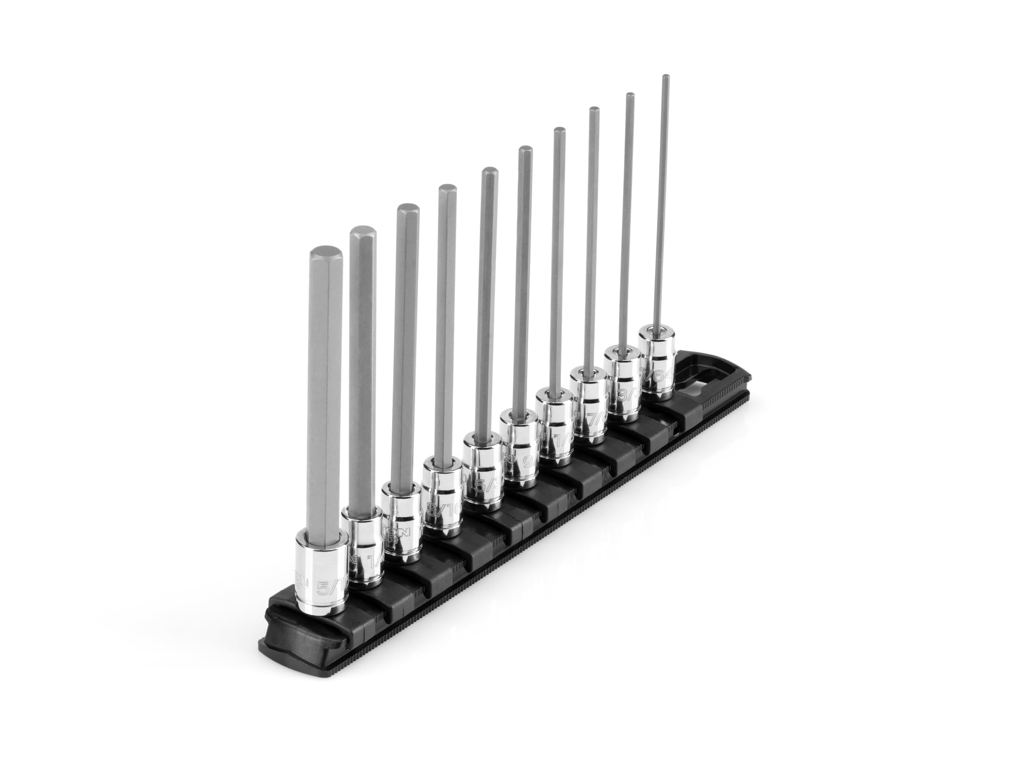 TEKTON Zestaw nasadek sześciokątnych 1/4 cala z szyną, 10-częściowy (5/64-5/40.6 cm) | SHB90108