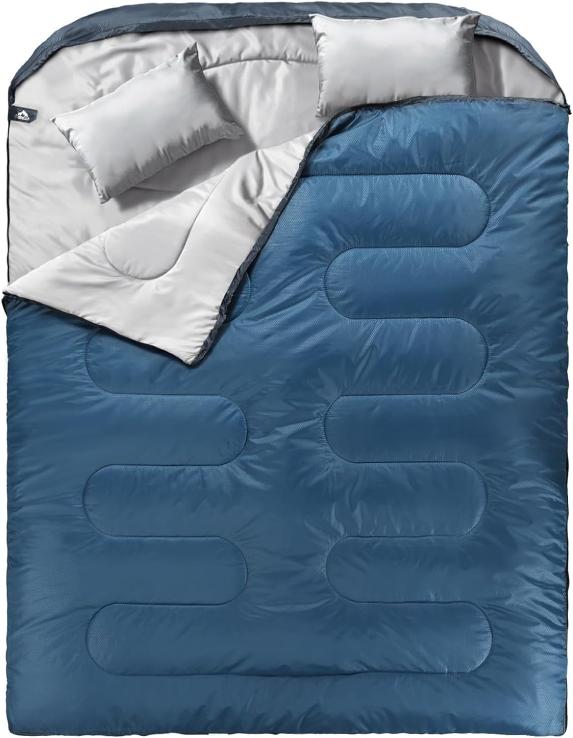 MEREZA Double Sleeping Bag for Adults Mens with Pillow, XL Queen Size Two Person Sleeping Bag for All Season Camping Hiking Backpacking 2 Person Sleeping Bags for Cold Weather & Warm — image 1