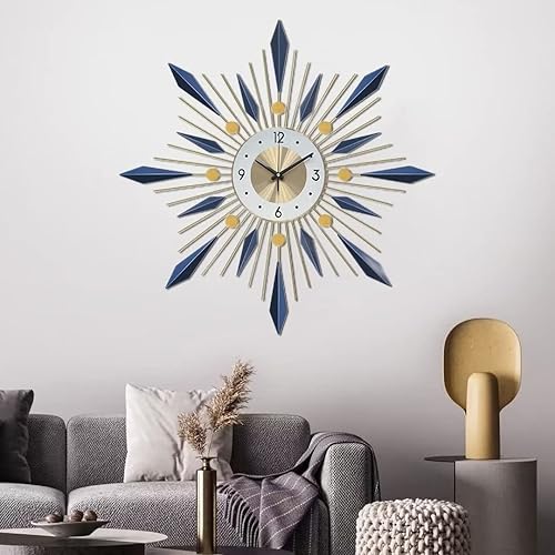 Miniatura 5 de Reloj de pared de metal grande de 32 pulgadas, estilo mediados de siglo, diseño de explosión de sol, moderno, para decoración de sala de estar,