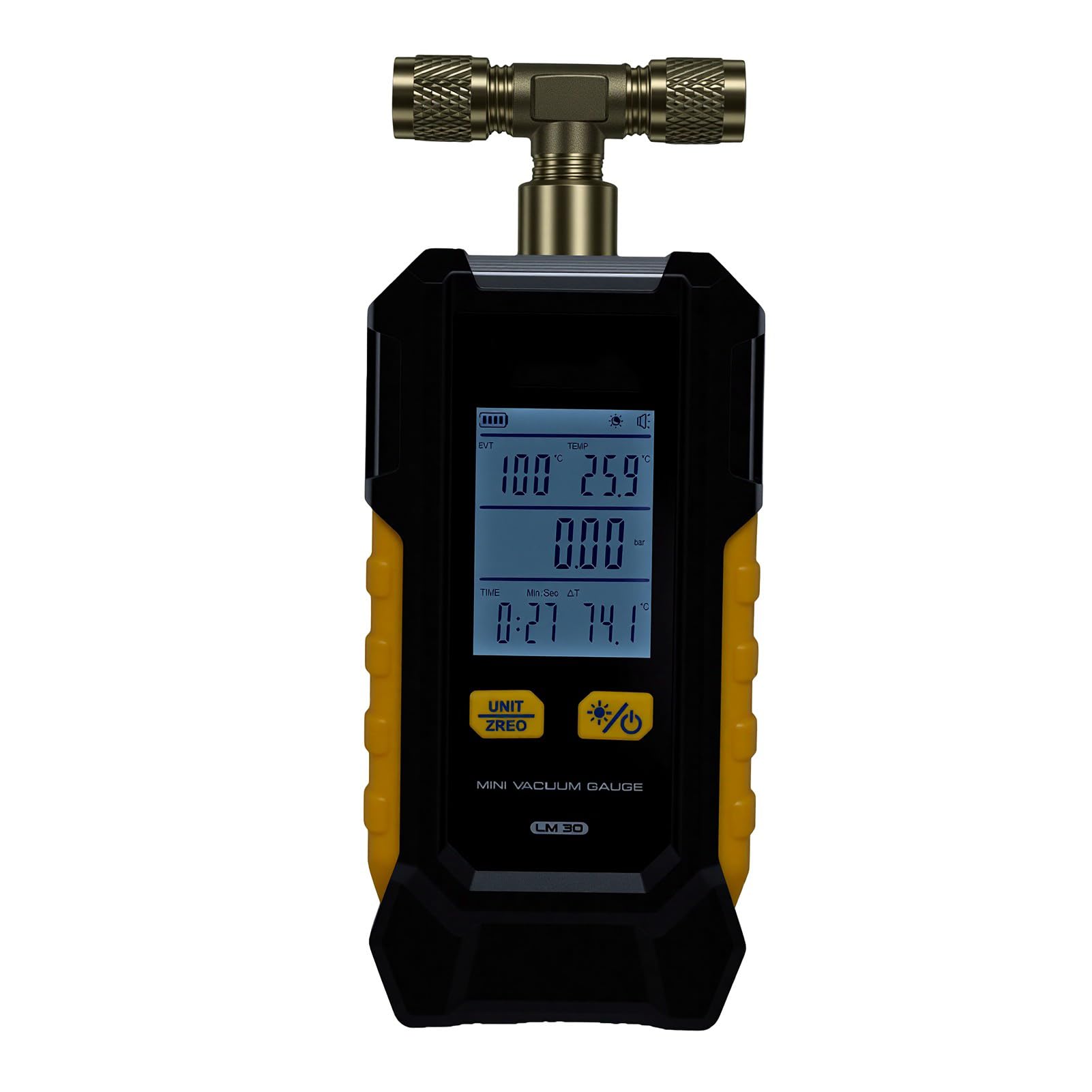 Luocute Vacuómetro Digital, Medidor de Vacío HVAC con Evacuación Inteligente y Detección de Fugas, Resolución de 0,01 Bar, Interruptor de 6 Unidades, Precisión ±0,1%, Calibración