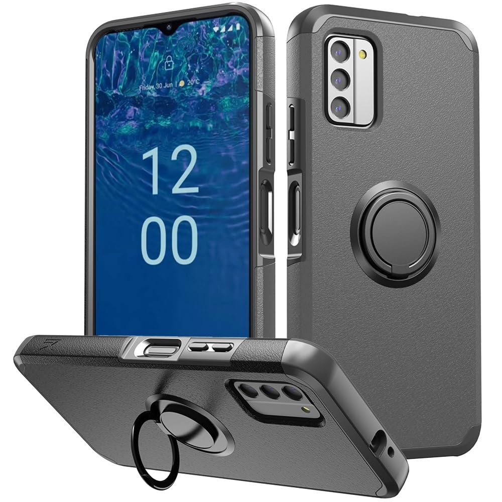 HRWireless Compatible for Nokia G310 5G Case Cover [Shockproof] Dual-Layer Tough Strong with Ring Stand [Rotational] [Slim Hybrid] Original Minimalistic Design for [Ultimate] Protection