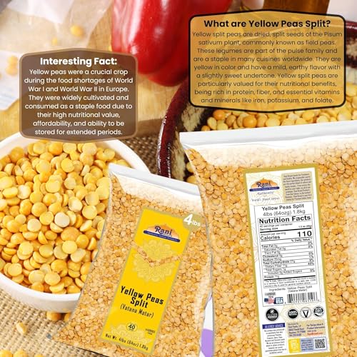 Image of Rani Yellow Peas Split, Dried (Vatana, Matar) 64oz (4lbs) 1.81kg Bulk ~ All Natural | Vegan | Gluten Friendly | Kosher | Product of USA