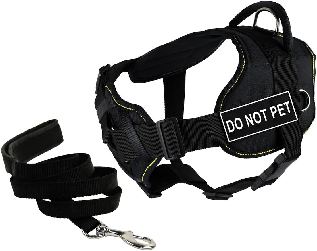Dean & Tyler Bundle of 22 to 27-Inch DT Fun Harness with Chest Support, Small, Yellow Trim and 6-Feet Stainless Snap Padded Puppy Leash, Black, Do Not Pet