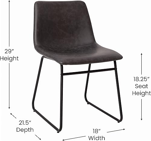 Miniatura 3 de Flash Furniture Butler LeatherSoft - Juego de 2 sillas de altura para mesa de comedor de 18 pulgadas, estilo moderno de mediados de siglo, color