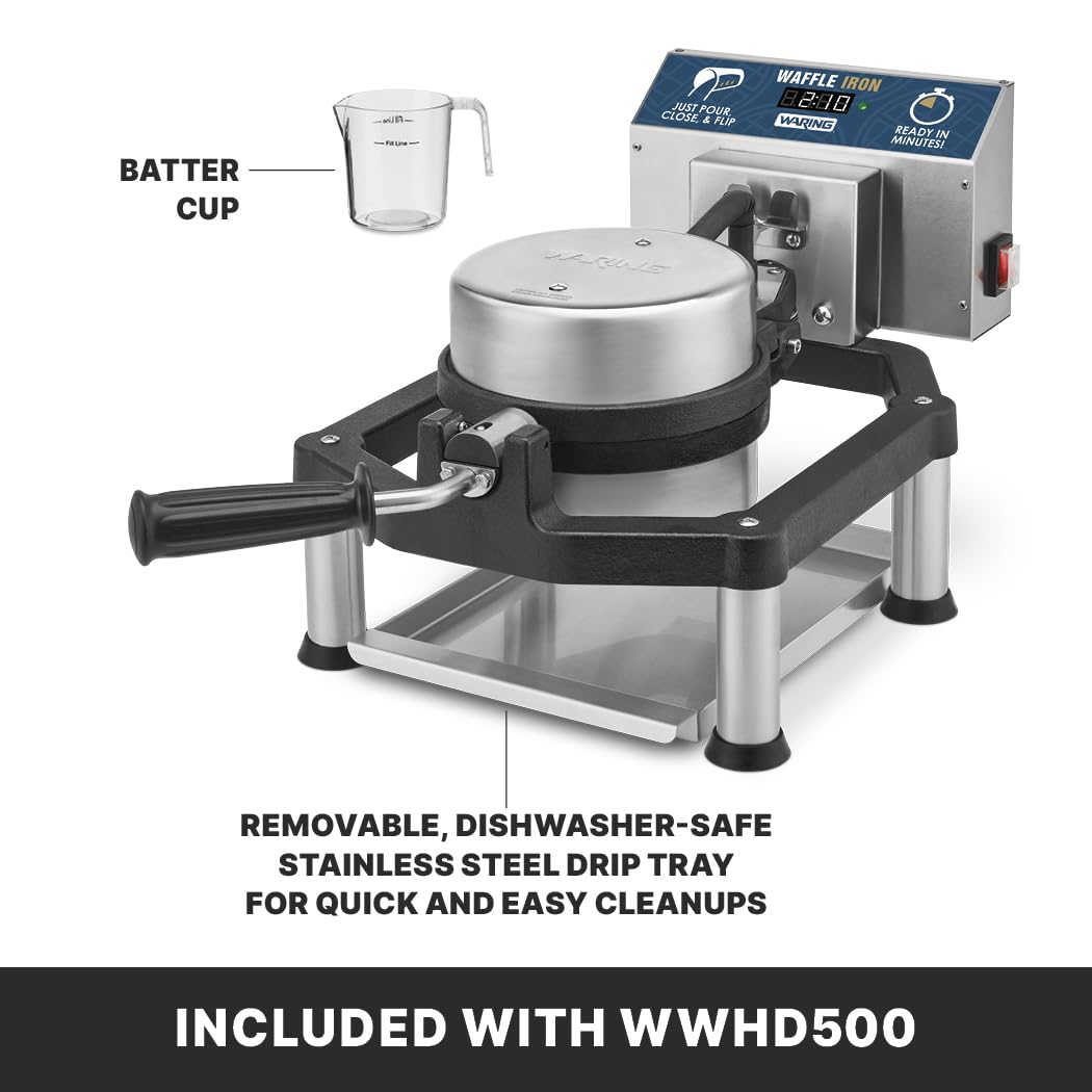 Waring Heavy-Duty Cast-Iron Belgian Waffle Maker, 30 Waffles per Hour, High-Volume Chains, Continental Breakfasts and Ice Cream Shops, WWHD500