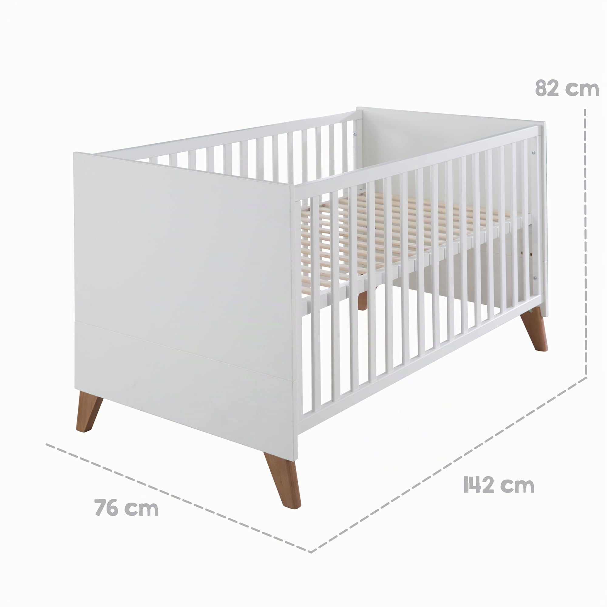 roba - Cama de bebé escalable de 70 x 140 cm, con diseño de Ole, Convertible en Cama Infantil, de 0 a 7 años, hasta 50 kg, Altura Ajustable, 3 Barras extraíbles, Madera, Color Blanco y Roble Oscuro,