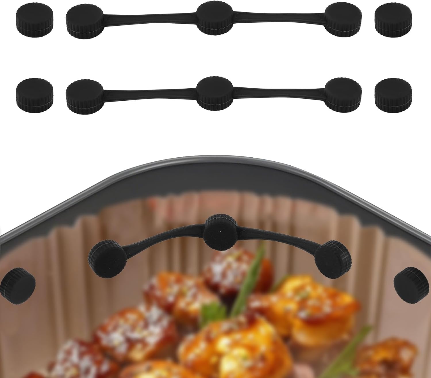 Air Fryer Magnets Set for Parchment Paper, Universal Compatibility Silicone 2pcs Strips 4pcs Buckles Air Fryer Accessories for Protecting Basket from Scratches Secure Paper Liner Fixing(Black) Air Fryer Magnets Set for Parchment Paper, Universal Compatibility Silicone 2pcs Strips 4pcs Buckles Air Fryer Accessories for Protecting Basket from Scratches Secure Paper Liner Fixing(Black)