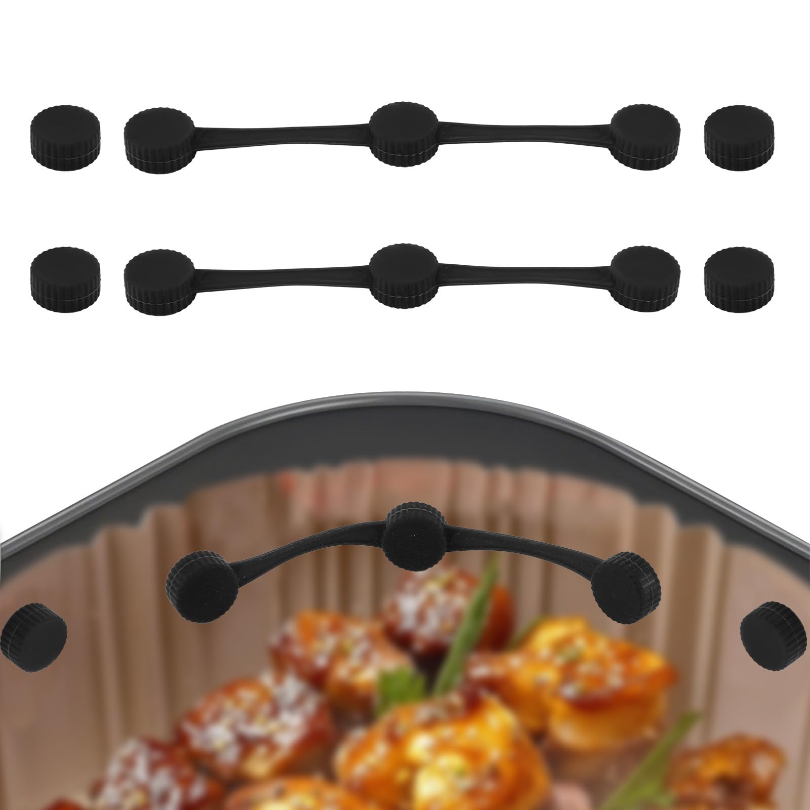 Air Fryer Magnets Set, Universal Compatibility Silicone 2pcs Strips 4pcs Buckles Air Fryer Accessories for Protecting Basket from Scratches Secure Paper Liner Fixing(Black)
