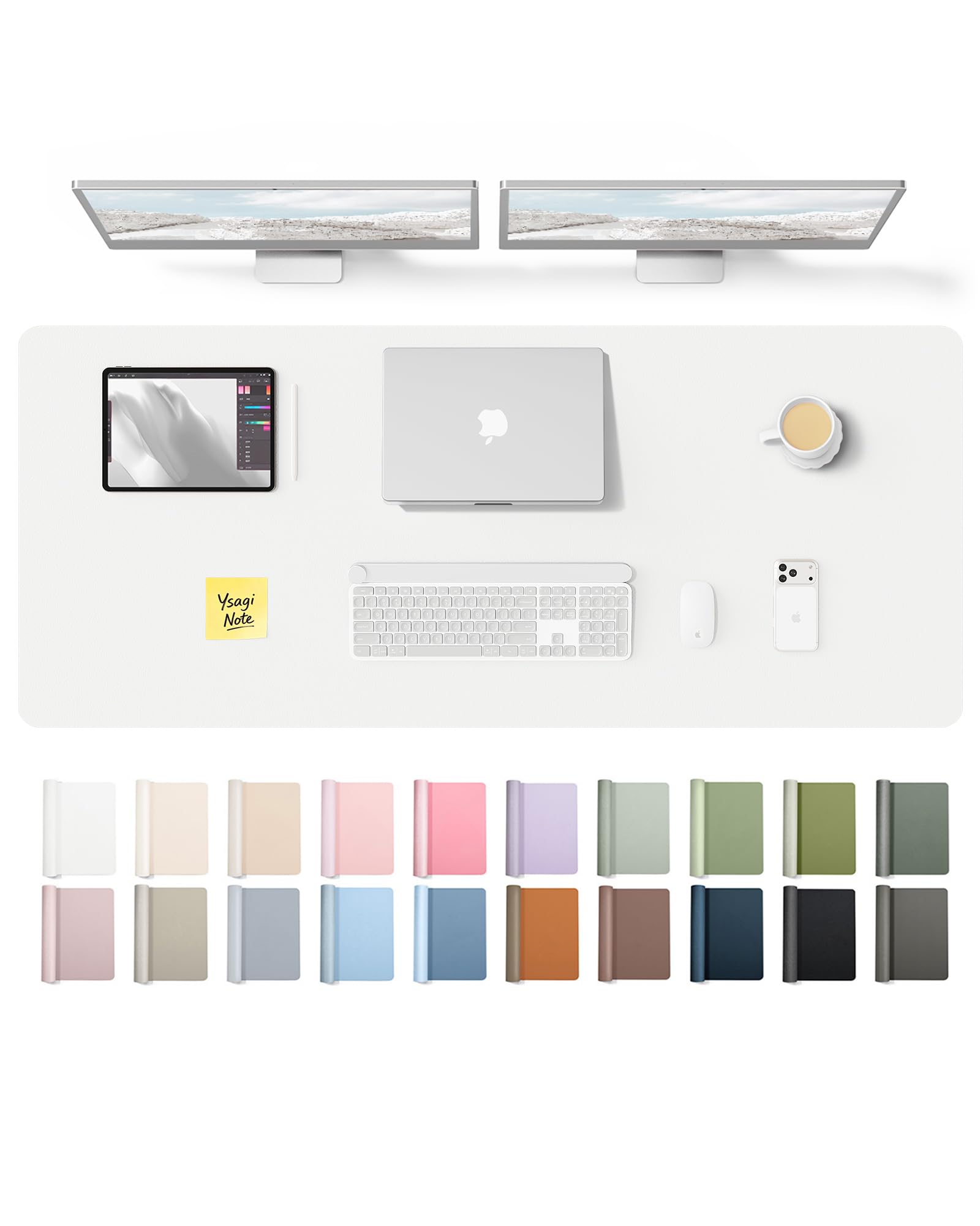 YSAGi White PU Leather Desk Pad Protector, Large Mouse Pad Blotter (55" x 17.2") | Protects Your Desk Surface - main product image
