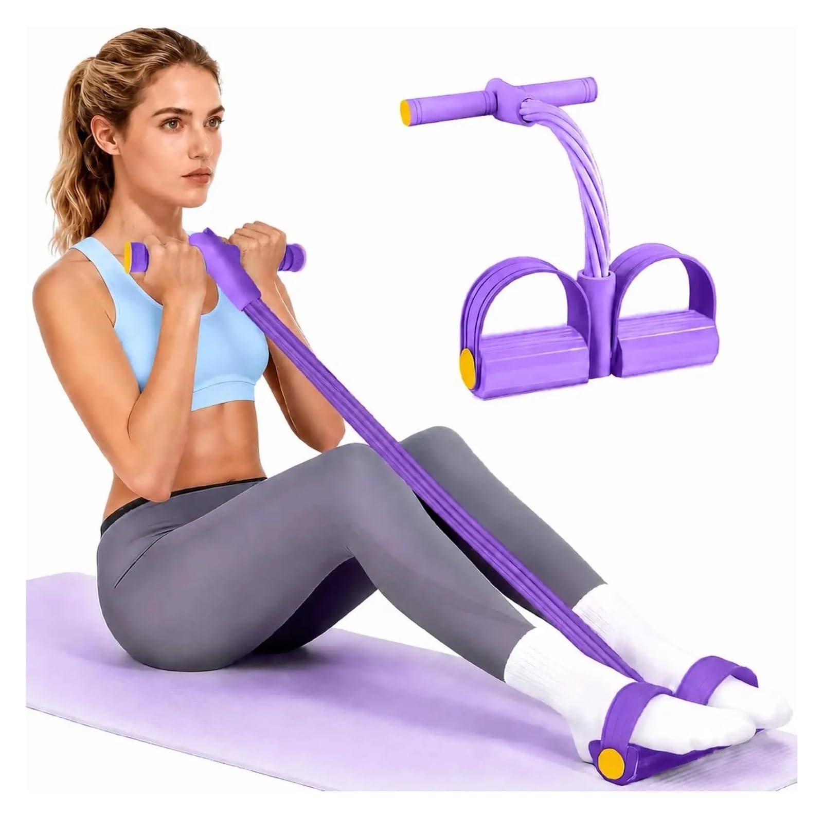 Widerstandsbänder mit Griffen Pedal mit Griffen, langlebiges 6-Röhren-Multifunktions-Widerstandsband | Fußpedal-Widerstandsbänder aus Naturkautschuk, Fitness-Widerstandsbänder for Bauch, Taille, Arm, Bein, Pilates (lila)