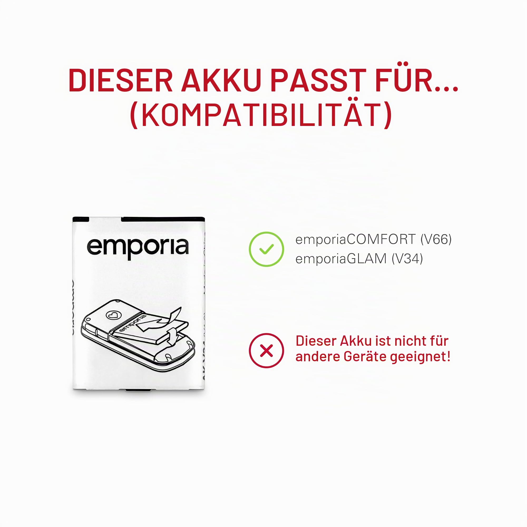 Emporia 1020 mAh Li-Ion-Akku/Akku, Schwarz – Ersatzteile für Mobiltelefone (Akku/Akku, Schwarz, Lithium-ION (Li-Ion), 1020 mAh, 3,7 V, Glam)