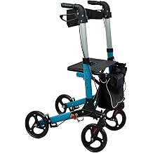 Gr8 Home 4 Wheel Rollator Walker with Seat, Lightweight Folding Mobility Aid, Adjustable Handles, Aluminium Frame, Detachable Bag, 120kg Capacity