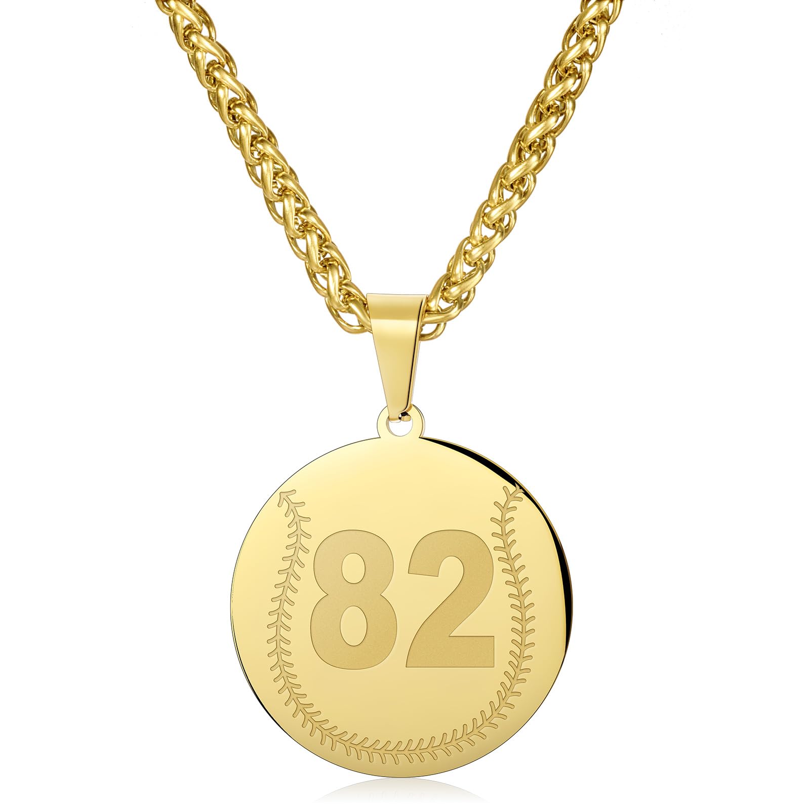 AMITER Baseball Necklace with Number, Personalized 0-99 Jersey Number Baseball/Softball Pendant Necklace for Men & Women - 14K Gold Painted