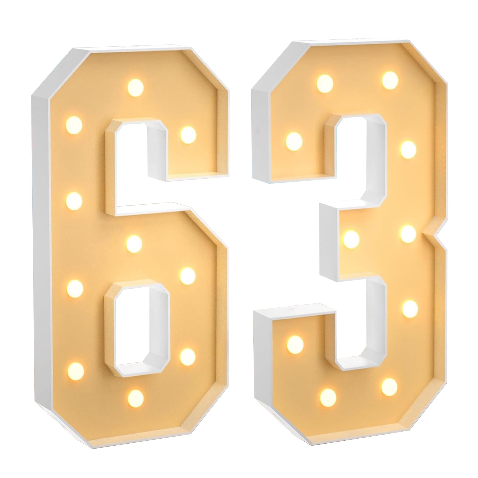 100CM/3.3FT Marquee Light Up Number 63, Large LED Numbers Lights Marquee Decoration Mosaic Warm White Light Up Sign for Home Party Birthday Wedding Birthday Xmas — image 1