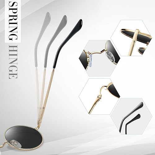 Miniatura 5 de Joopin Lentes de sol redondos pequeños retro, redondos, hippie, polarizados, protección UV400, pantallas de metal para hombres y mujeres