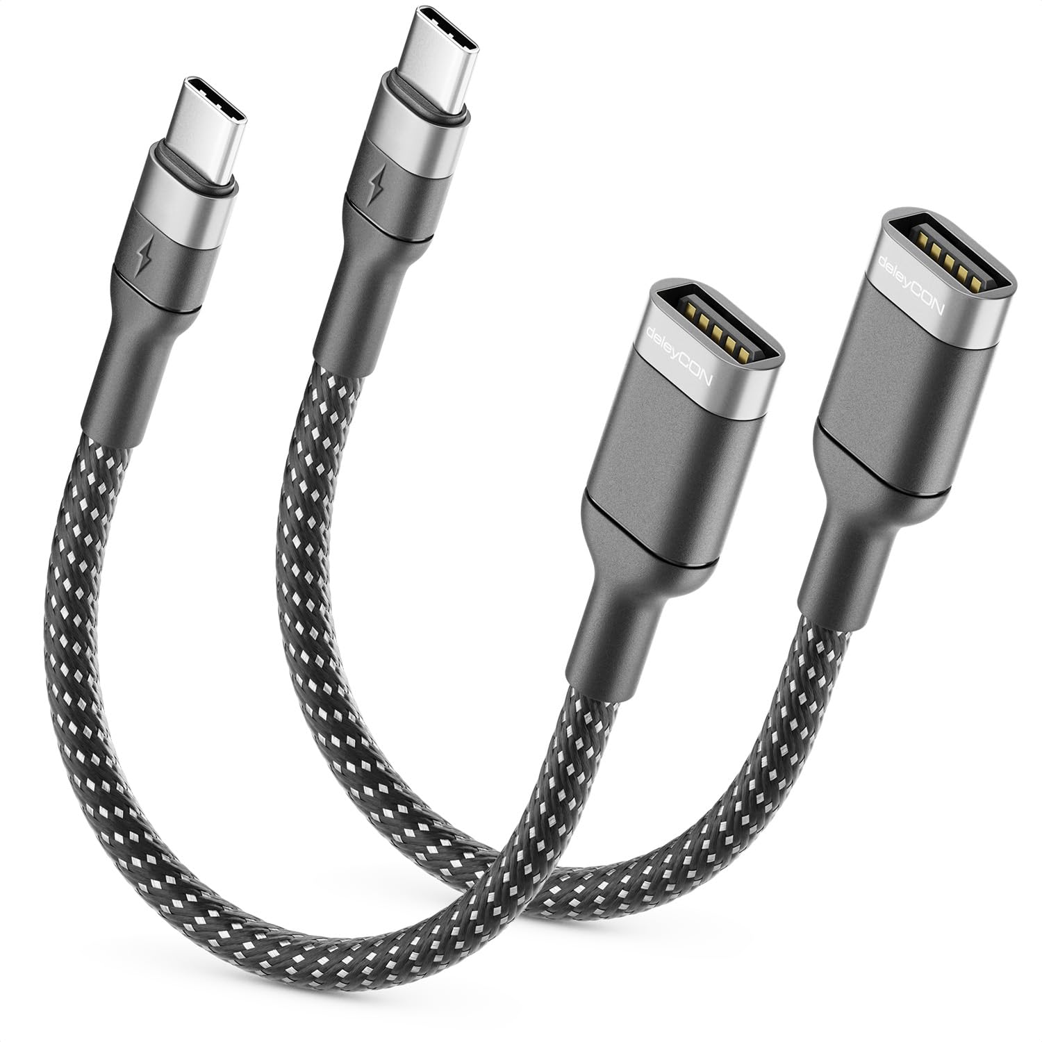 deleyCON 2x USB C — USB 2.0 OTG адаптер Type-C — разъем A — кабель для iPhone 17/16/15, Galaxy S26/S25/S24, A56, A17, A16, A26, Xi