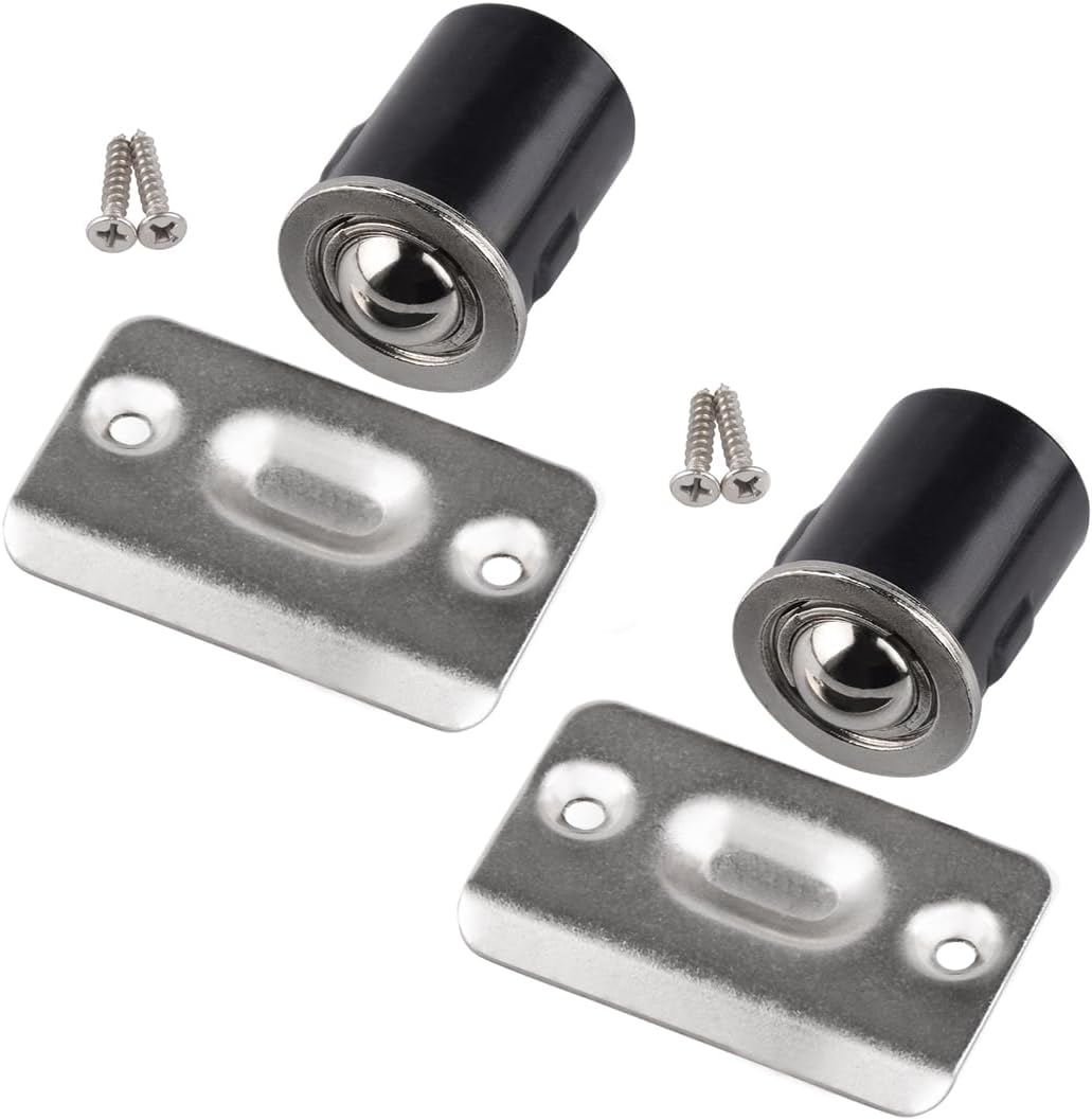 2 Pack Drive in Ball Catch with Strike Plate for Closet Doors, Satin Nickel, 13/16" x 1-1/8",Die-cast, Adjustable Tension Ball