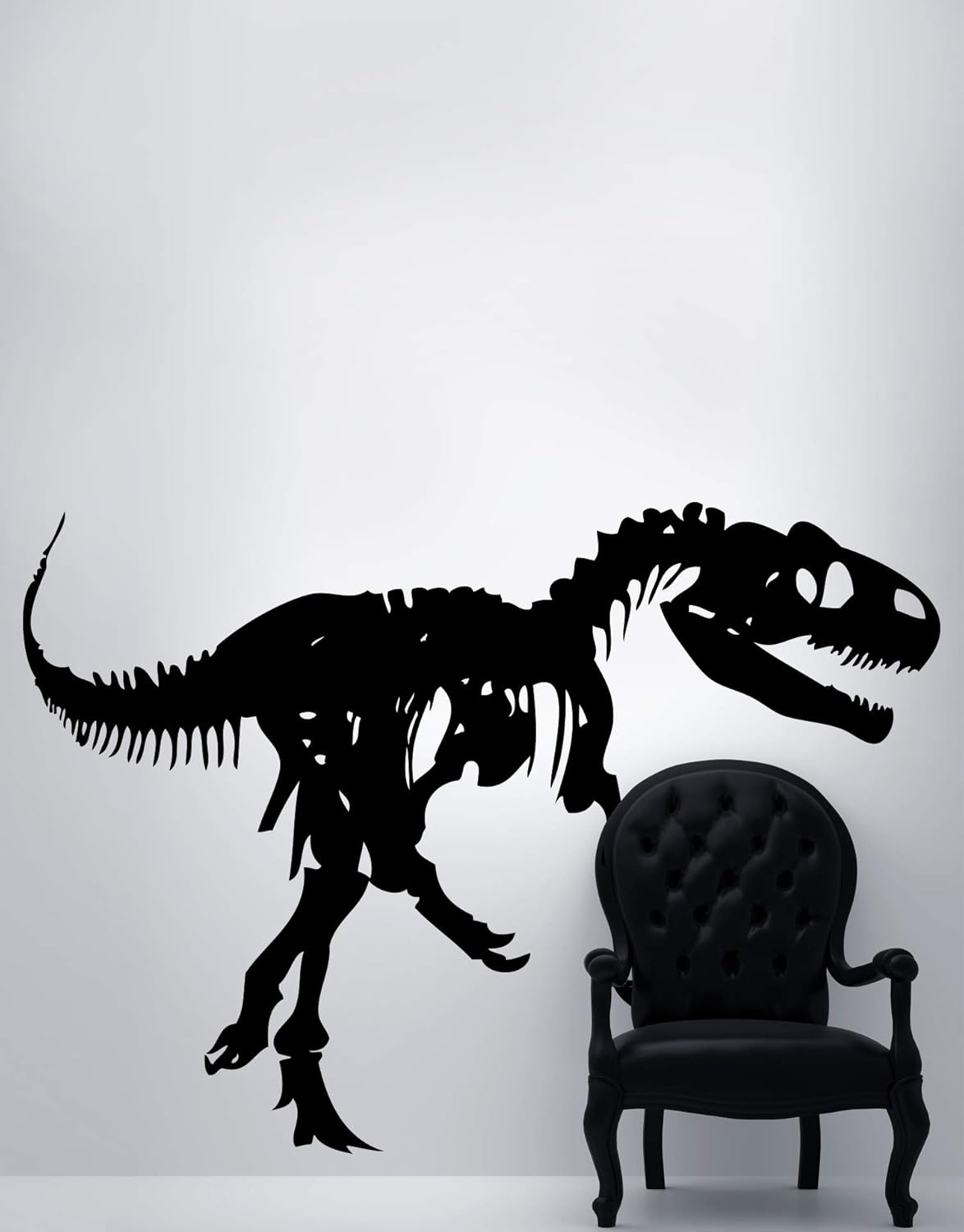 Dinosaur Wall Decal Sticker Vinyl Art Raptor Dino Bones. 40in Tall x 56in Wide (Black) (Facing to The Right). Easy to Apply & Removable. #MMartin154s-BLACK