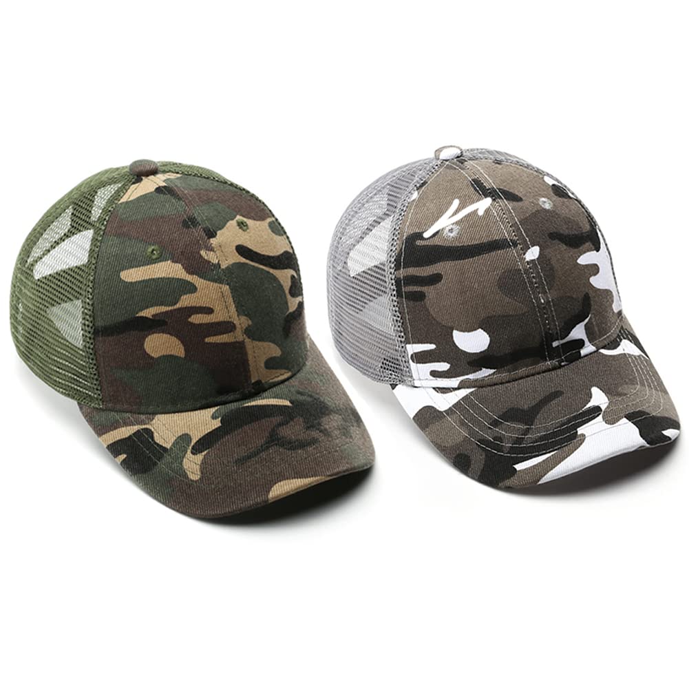 Cappello da baseball mimetico per bambini, cappello da sole mimetico in rete, cappello da sole per bambini, in cotone, con visiera regolabile, cappello da baseball estivo con protezione UV, cappello