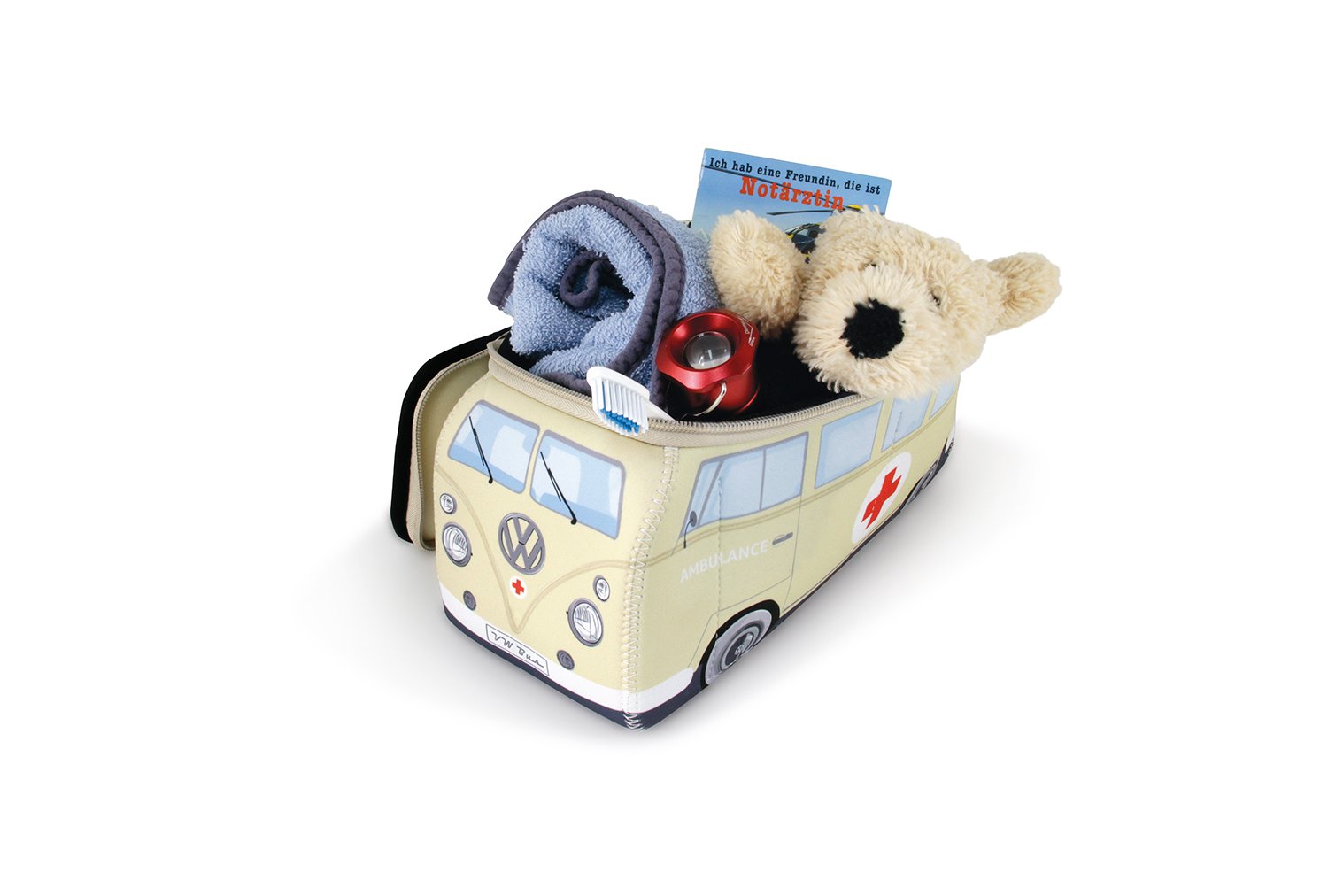 BRISA VW Collection - Volkswagen Bolsa de Neopreno Universal cosmético sartículos de tocador T1 Camper Bus (Ambulancia/Beige/Grande)