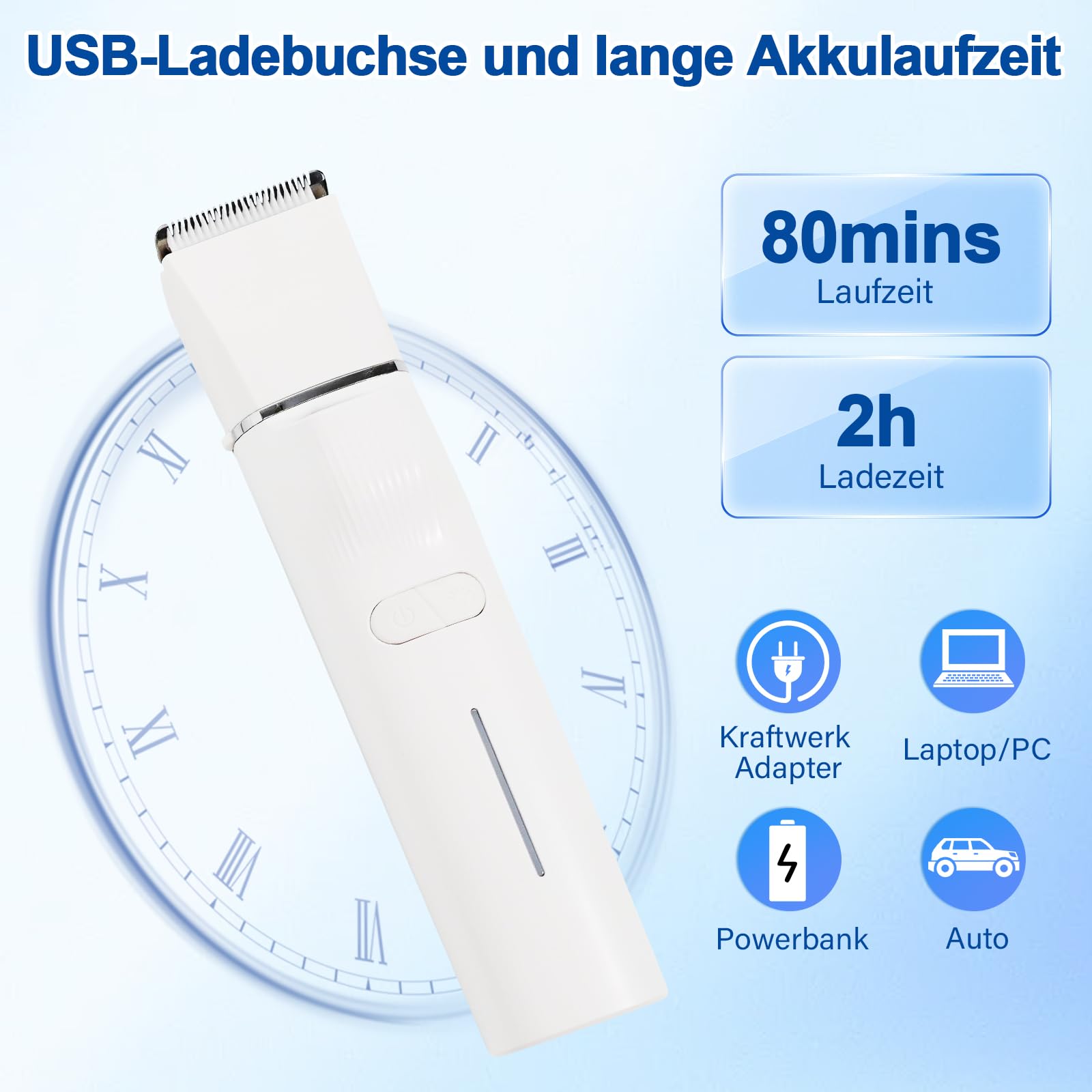 Leise Schermaschine Katze Set, 4 in 1 Haarschneidemaschine Mit LED-Licht, Profi Pfotentrimmer Für Hunde, Für Große Kleine Katzen Hunde, Für Pfoten, Augen, Ohren, Gesicht, Körpe (Weiße)