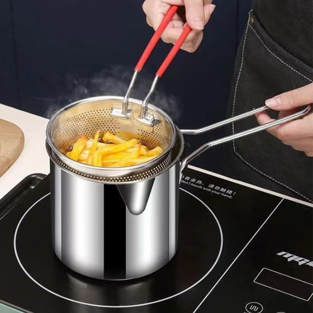 Friggitrice multifunzione in acciaio inox, pentola in acciaio inox 304 con manici, cestino per friggere pentola profonda