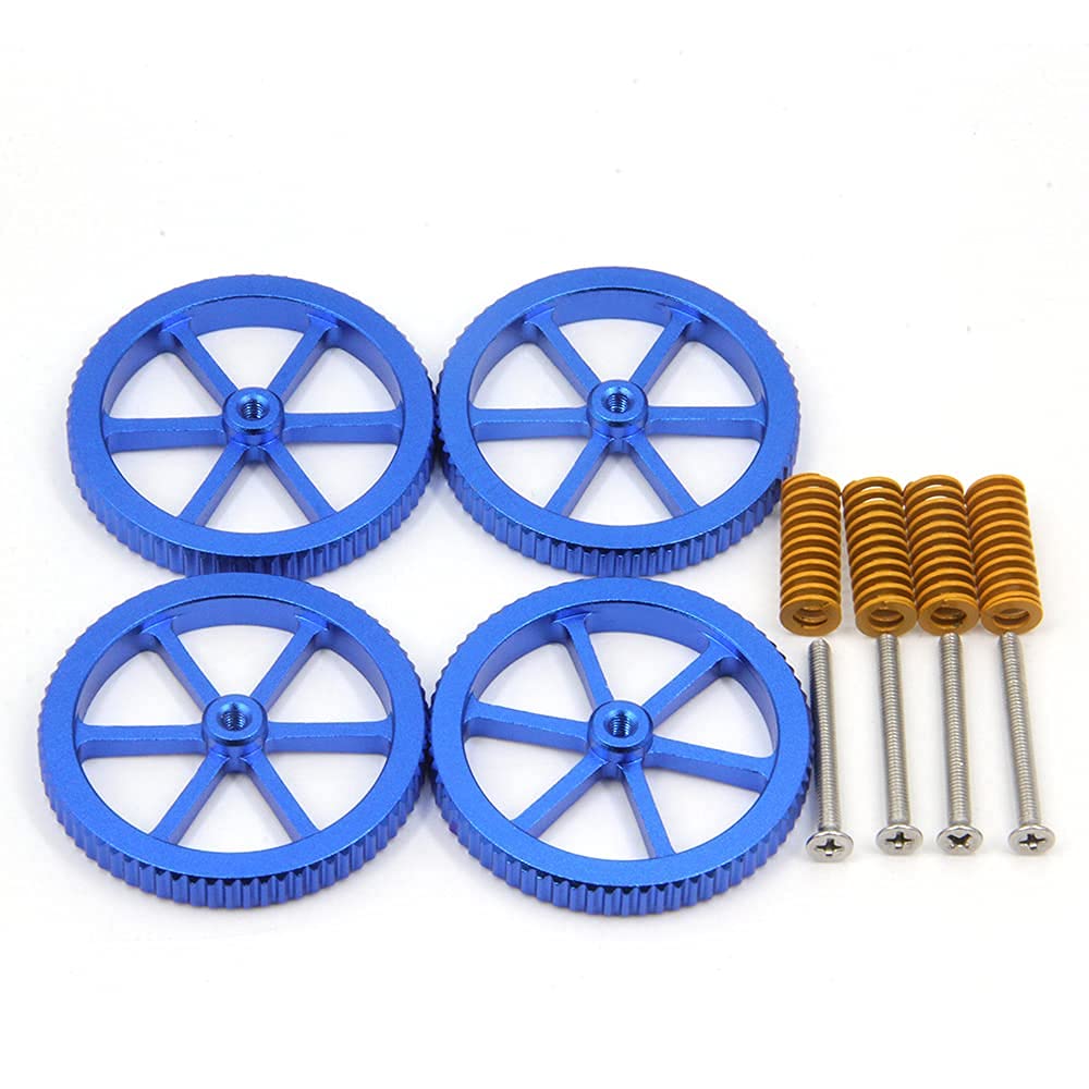 4PCS Aluminum Blue Hand Twist Leveling Nut Diameter 60mm + 4PCS Hot Bed Spring + 4PCS M4X40mm Screws for Creality 3D Printer CR-10 Ender-3 (60mm-Aluminum Blue)-image-14