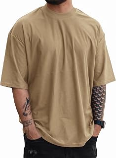 Mens Oversize Short Sleeve Tshirts Workout Drop Shoulder Relaxed Fit Tees