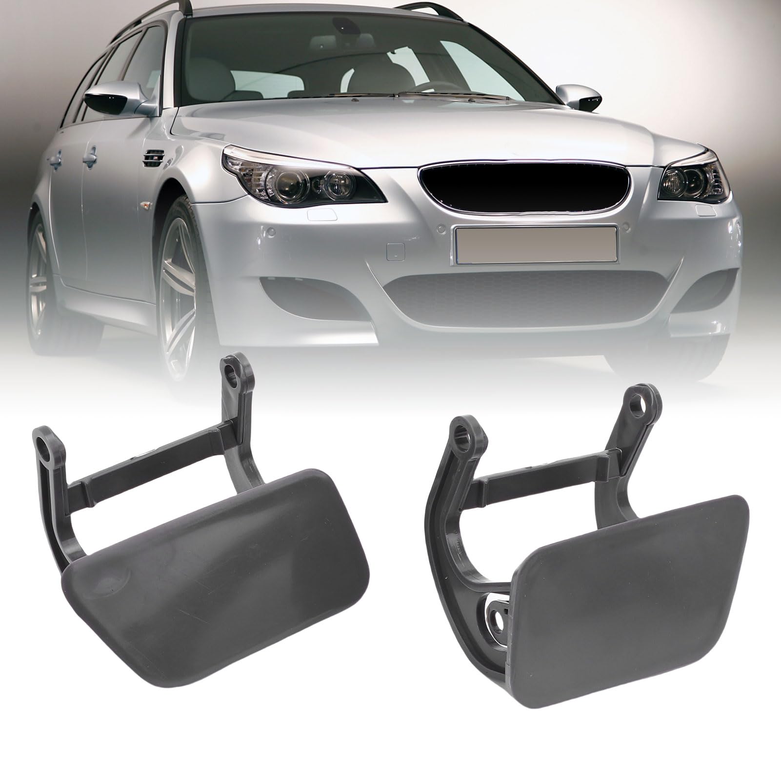 Paquete de 2 Tapas para los Lavafaros del Parachoques Delantero del Serie 5 E60/E61 (2003-2007), OEM# 51117111741. Tapas de Boquilla de Plástico ABS Izquierda y Derecha,