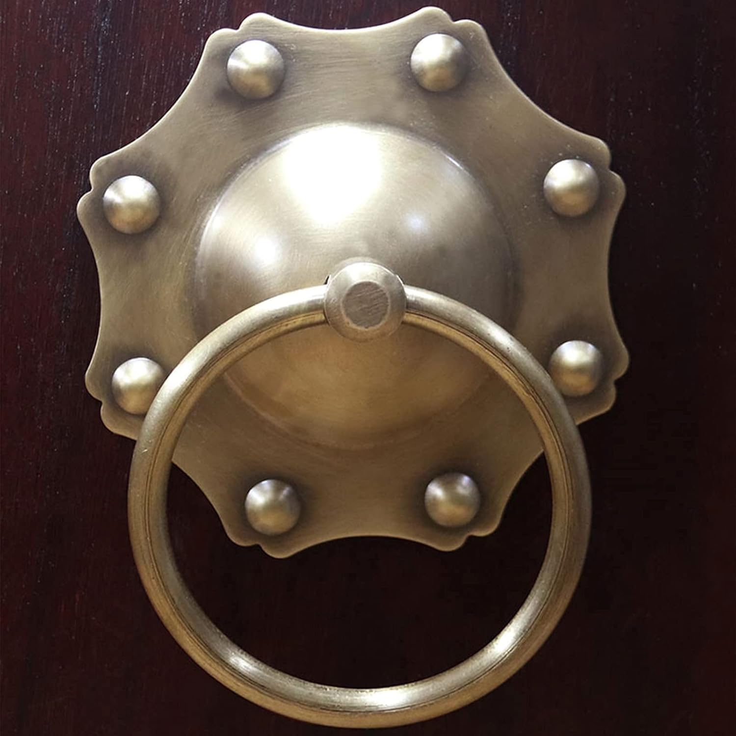 Antique Flower-Shaped Door Knocker Bronze Wood Front Door Handle Retro Garden Courtyard Wall Decoration Accessories (Size: 8cm in Diameter) (8cm Diameter)