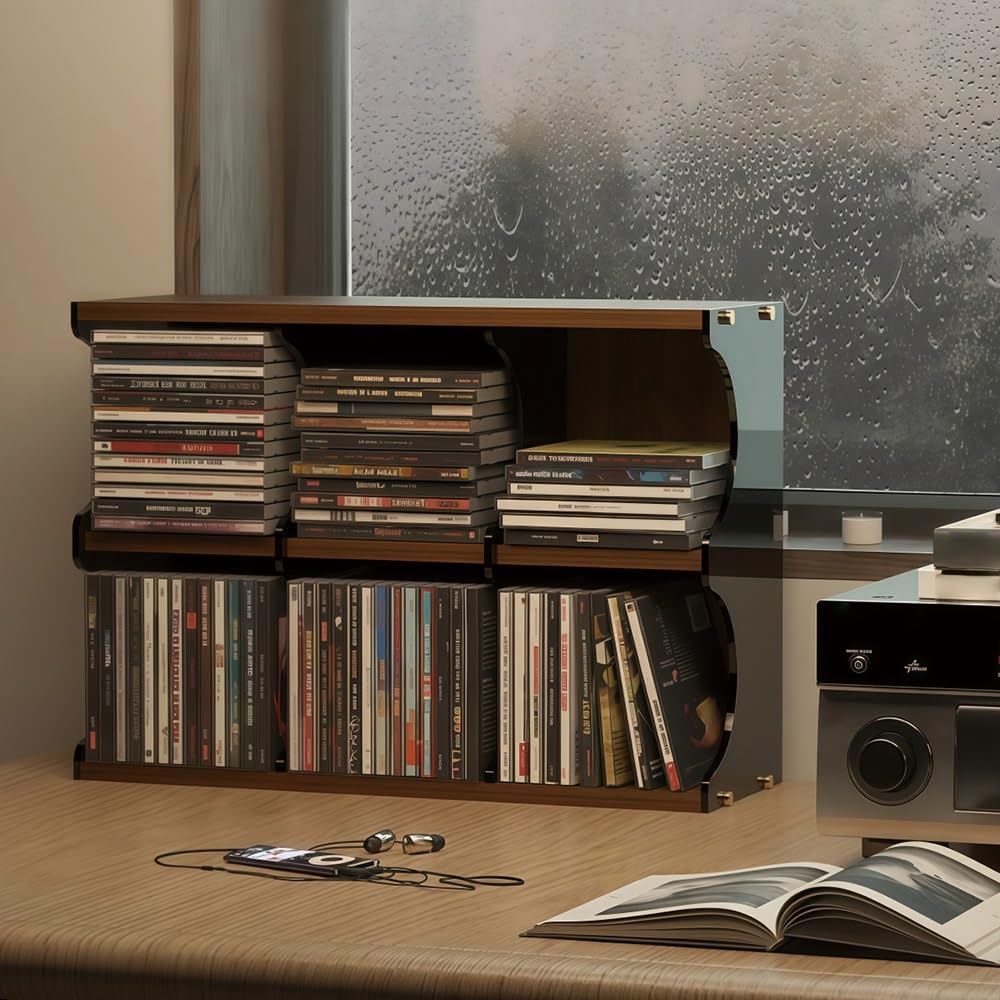 Drewniany stojak do przechowywania płyt CD, organizer na muzykę, Blu-ray i gry, oszczędzający miejsce uchwyt na nośniki do domowego biura i centrum rozrywki